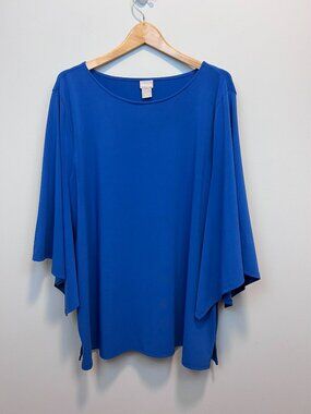 Chico's Travelers Royal Blue Poncho Sleeve Top Size 4 XXL Stretch Travel Knit  D